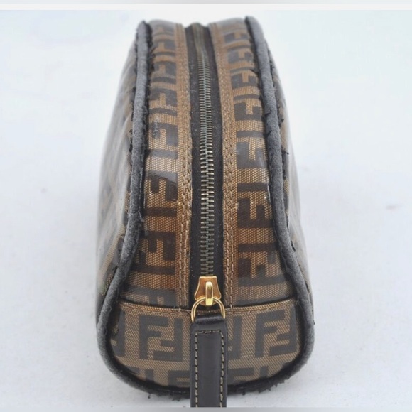 RARE🦄 Authentic FENDI Vintage Zucchino Pouch Purse PVC Leather Brown - Picture 5 of 12